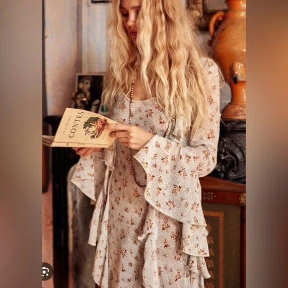 SPELL Gypsy NWOT Fleur Frill Bias Maxi flowy dress In Teapot Blue M - Picture 4 of 16